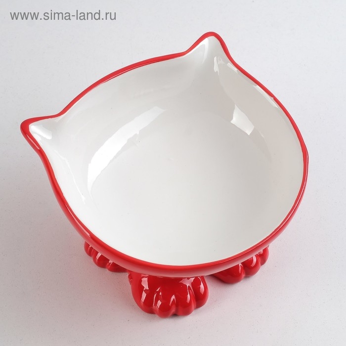 Миска керамическая "Киса" на подставке-лапках 200 мл, 13 х 12 х 8 см, красная