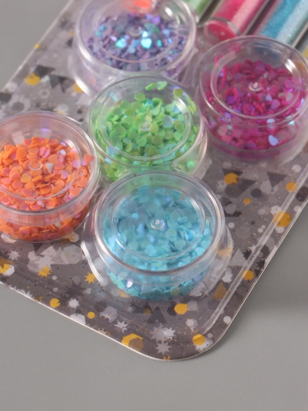 Глиттер "Пудра и сердечки" неон набор 5х6 гр и 5х5 гр 21,4х9,3 см