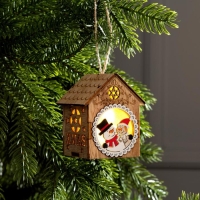 Ёлочная игрушка &laquo;Домик со снеговиками&raquo;, от батареек, свечение тёплое белое