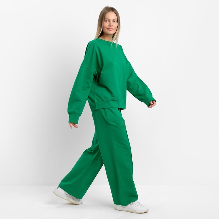 Комплект женский повседневный (свитшот и брюки), зеленый, размер 46-48