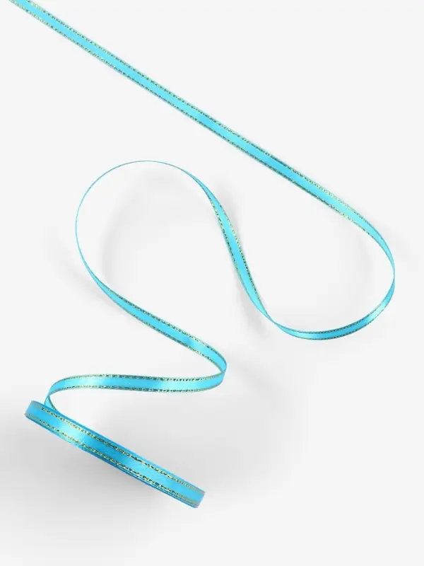 Лента атласная, с золотым люрексом, 6 мм, 23&plusmn;1 м, голубая №020