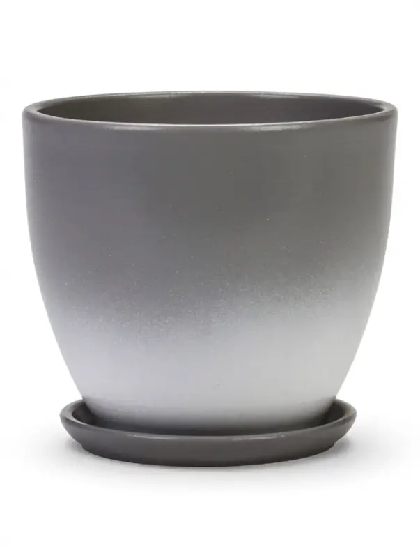 Горшок цветочный с поддоном 1,4 л, d15/h13 см серый керамика, "Туман" (М)