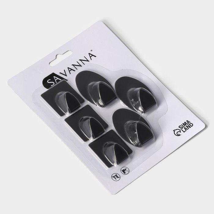 Крючки самоклеющиеся SAVANNA Black Loft, 6 шт, металл, 1,9&times;5,3&times;3,5 см, цвет чёрный