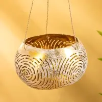 Подсвечник подвесной из кокоса, 13-16 см, бело-золотой