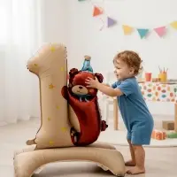 Воздушный шар фольгированный 32" "Цифра 1 с мишкой"  цвет бежевый, под воздух