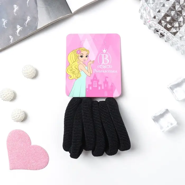 Резинка для волос "Махрушка" (набор 6 шт) 5 см, чёрный