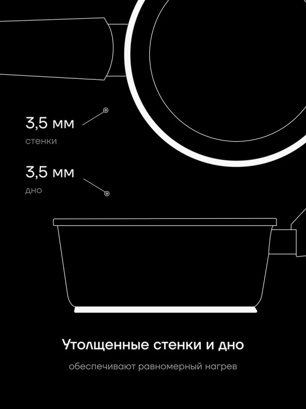 Ковш сотейник со стеклянной крышкой 16 см Graphit-16SP 1,6 л