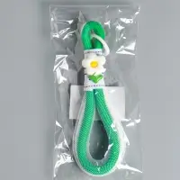 Брелок на карабине "Цветок. Шнур-сетка" двойной шнур 0,7 см бело-зелёный 14,5х2х1,7 см