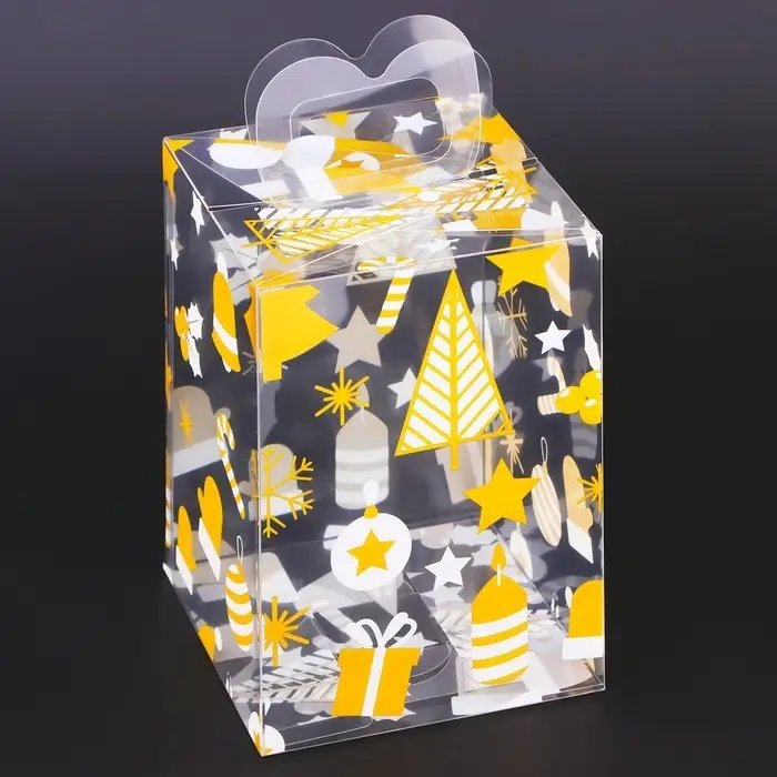 Коробка подарочная новогодняя складная ПВХ &laquo;Ёлочки&raquo; 9&times;9&times;13 см