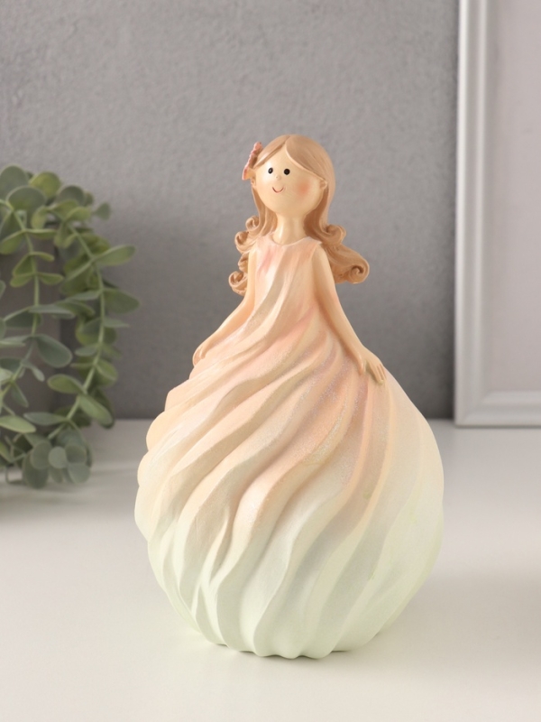 Сувенир полистоун "Девочка-зефирка с цветком в волосах" розово-жёлтый 11,5х10,5х18,5 см