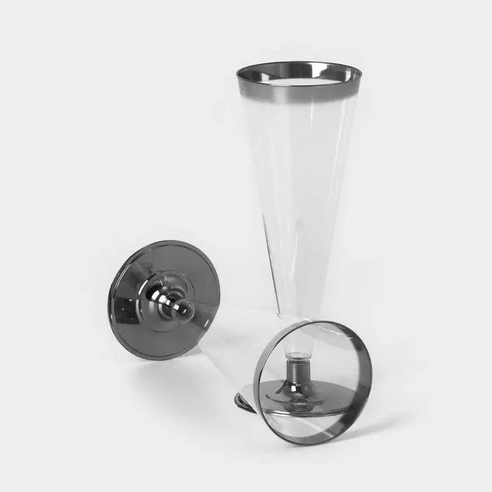 Бокал пластиковый одноразовый для шампанского &laquo;Флютэ&raquo;, 150 мл, с металлизированными каемками, цвет прозрачный, 6 шт/уп