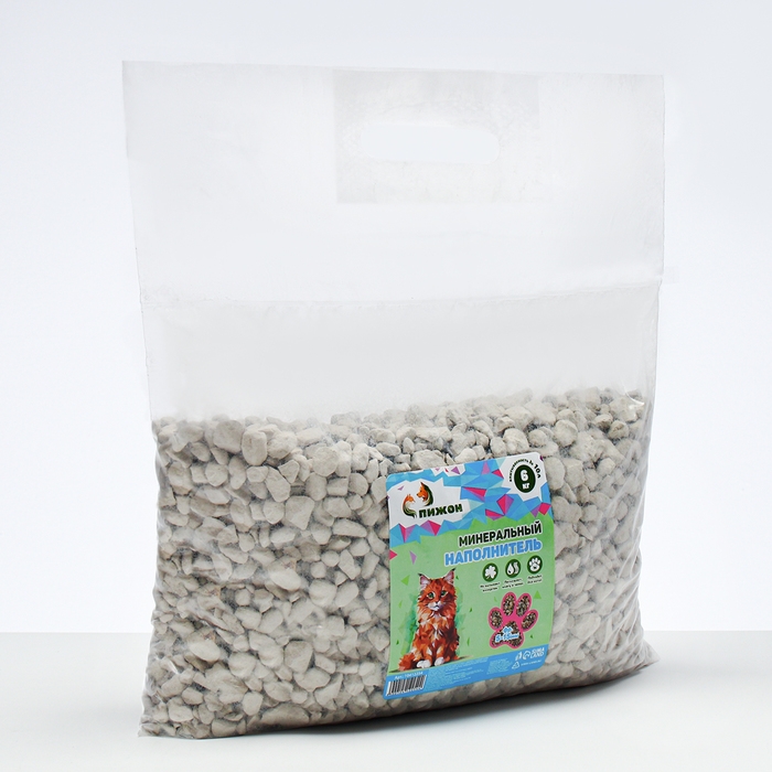 Наполнитель минеральный впитывающий "Пижон" цеолит для длинношерстных фр 5-15 мм 6 кг впит 10 л