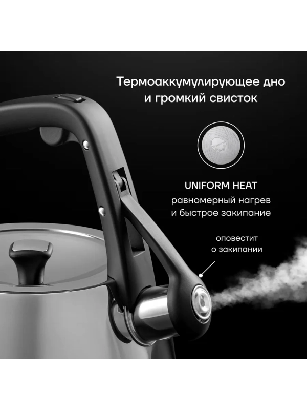 Чайник со свистком 2,5 л Mela-2,5L Серый нерж. стал