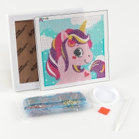 Алмазная мозаика для детей на раме с полным заполнением разнымии стразами &laquo;Единорожек&raquo;, 15 х 15 см