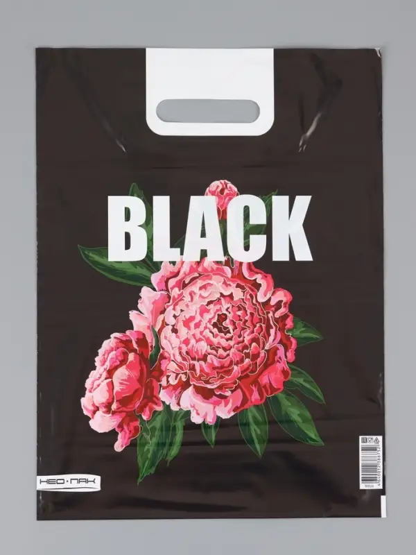 Пакет "Пионы , полиэтиленовый с вырубной ручкой 30х40 см, 60 мкм