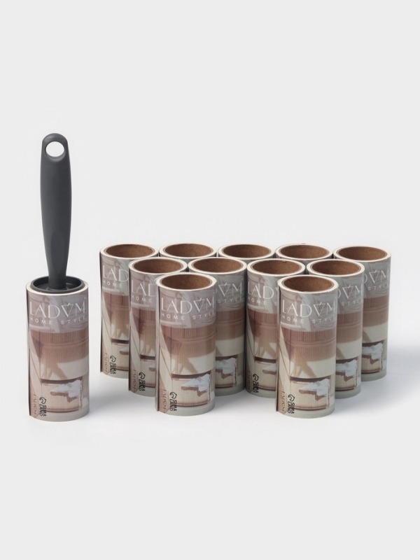 Ролик для одежды со сменными блоками LaDо́m, 12 шт по 50 листов, эргономичная ручка винтовая намотка