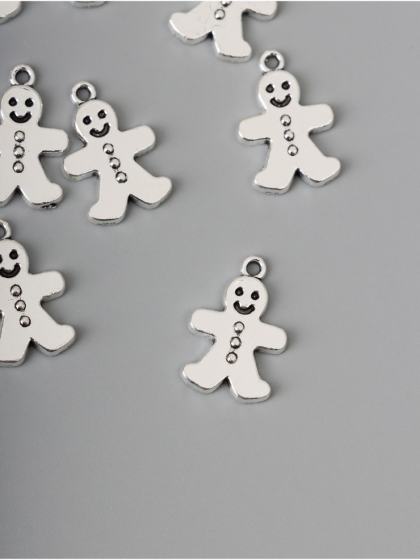 Декор для творчества металл "Имбирный пряник" серебро набор 10 шт 1,9х1,1х0,2 см