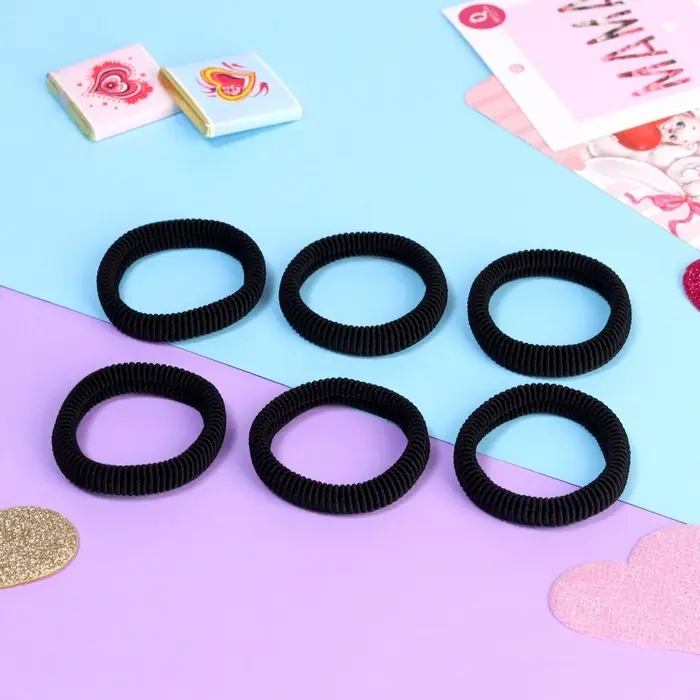 Резинки для волос &laquo;Заюшка&raquo;, набор 6 шт., письмо с любовью, 4 см, чёрные
