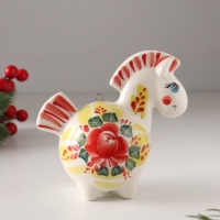 Ёлочный фарфоровый шар "Лошадь Цветок" /авторская роспись/,  11 см