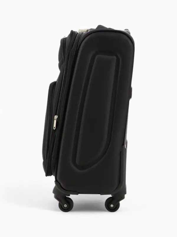 Чемодан 20", Текст, 37*23*55, отд на молнии, 2 нар/карм, увелич, код замок, 4 колеса, черный   10872