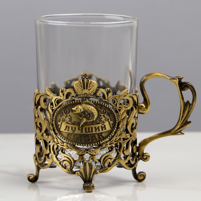 Подстаканник со стаканом "Лучший рыбак", 12,5 х 12,5 х 13 см