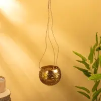 Подсвечник подвесной из кокоса, 9-12 см, тёмно синий-золотой