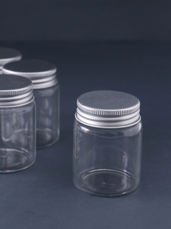 Декор для творчества стекло "Баночка с крышкой" серебро  набор 6 шт 4,7х4,7х6 см