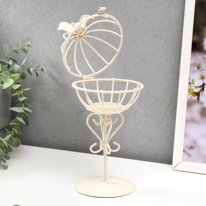 Подсвечник металл 1 свеча "Птица и гнездо" белый 23х10х10 см