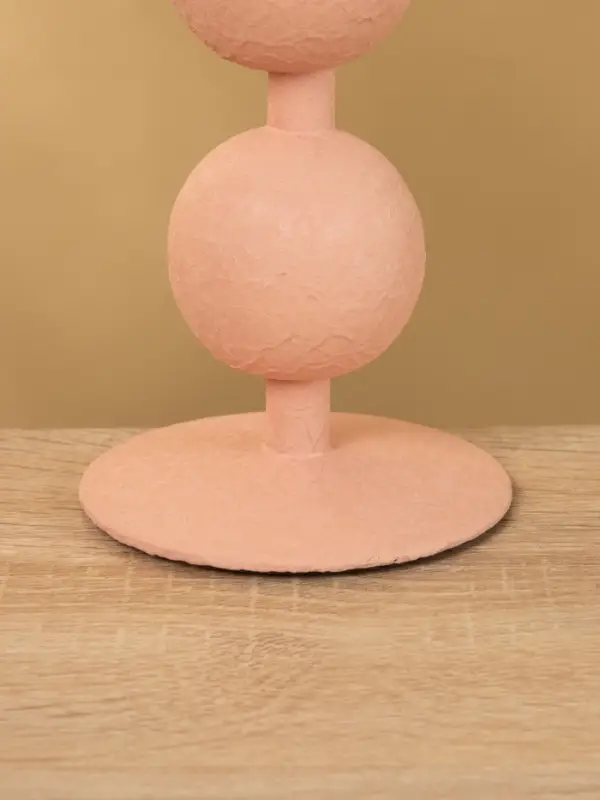 Подсвечник на 1 свечу текстурный "Пудровый розовый" с 2 сферами 8,5х8,5х18 см