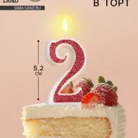 Свеча в торт на шпажке &laquo;Рубиновая коллекция&raquo;, цифра 2, 5.2 см, рубиновая