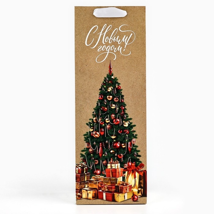 Пакет под бутылку &laquo;Новогодние подарки&raquo;, ёлка, 13 х 36 х 10 см , Новый год