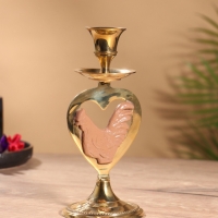 Подсвечник на 1 свечу "Петушок в сердце" латунь, коричневый с золотом 7х8х16,5 см