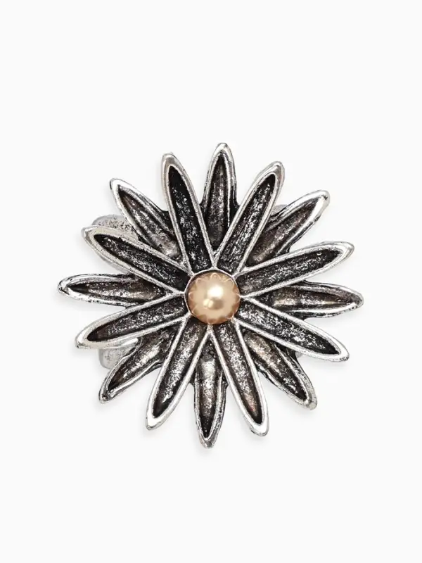 Кольцо для платка "Цветок Астра", цвет белый в чернёном серебре