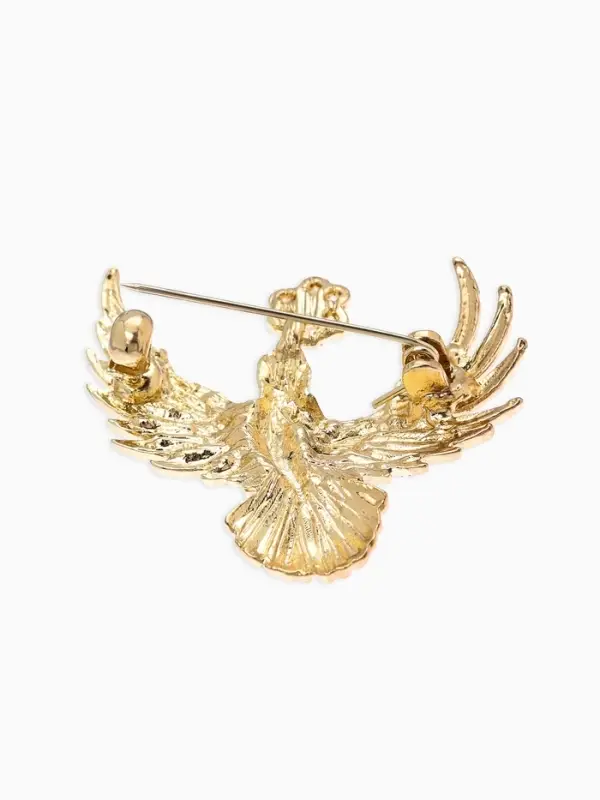 Брошь "Калибри с цветком", цвет белый в золоте
