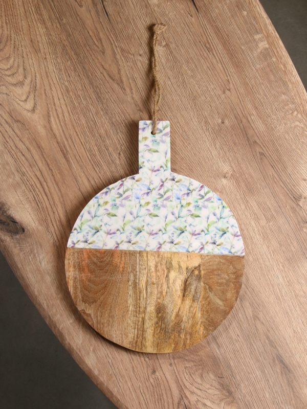 Доска разделочная круглая "Оттенки сирени" дерево манго 36х28 см