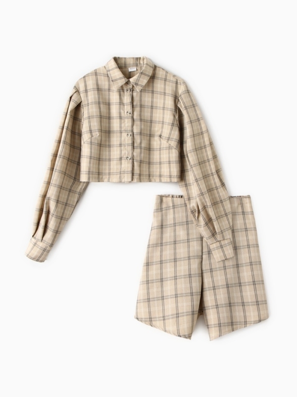 Комплект женский (блузка, шорты) MINAKU: Casual Collection цвет бежевый клетка, размер 46