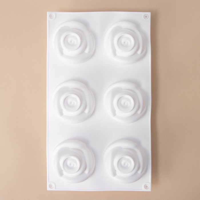 Форма для муссовых десертов и выпечки Доляна &laquo;Розы&raquo;, 30&times;17,5&times;6 см, 6 ячеек (6,5&times;6,8 см), цвет белый