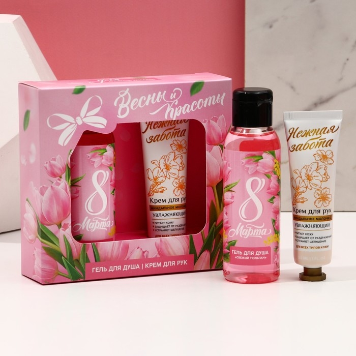 Подарочный набор косметики &laquo;Весны и красоты!&raquo;, гель для душа 100 мл и крем для рук 30 мл, ЧИСТОЕ СЧАСТЬЕ