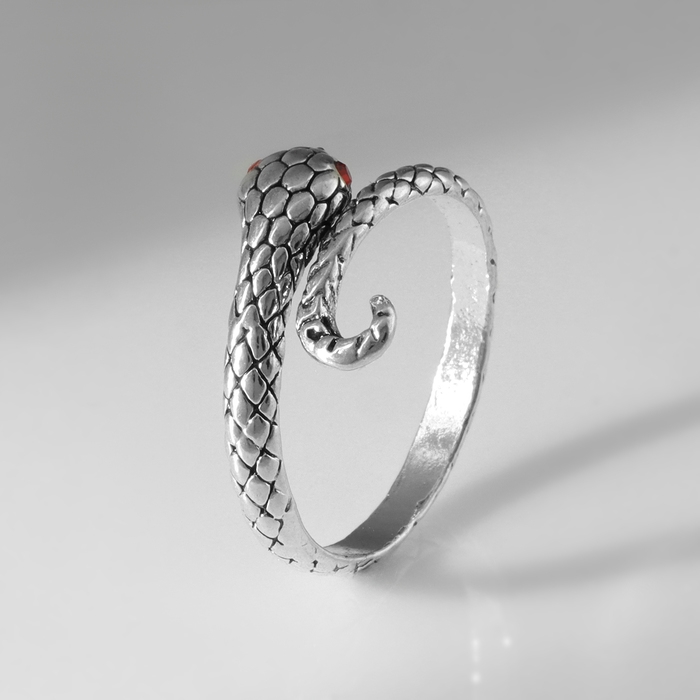 Новый год! Символ года 2025! Кольцо &laquo;Змея&raquo; завиток, цвет красный в серебре, безразмерное