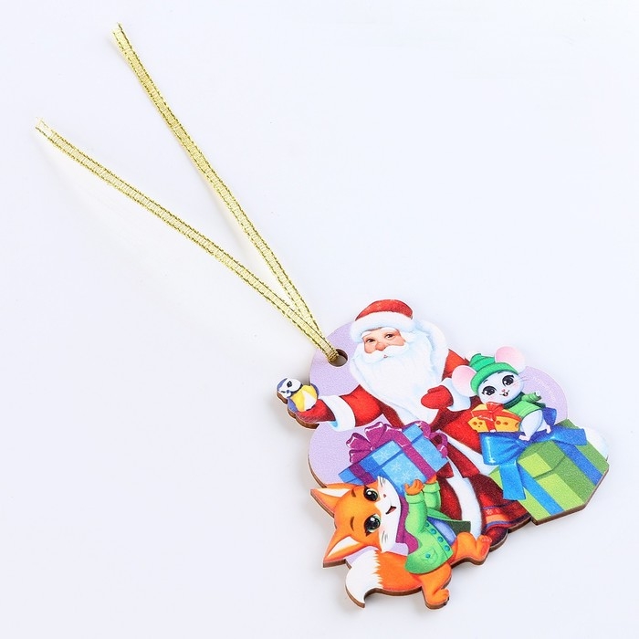 Ёлочная игрушка - подвеска деревянная &laquo;Новый год! Дед мороз и зверята&raquo;