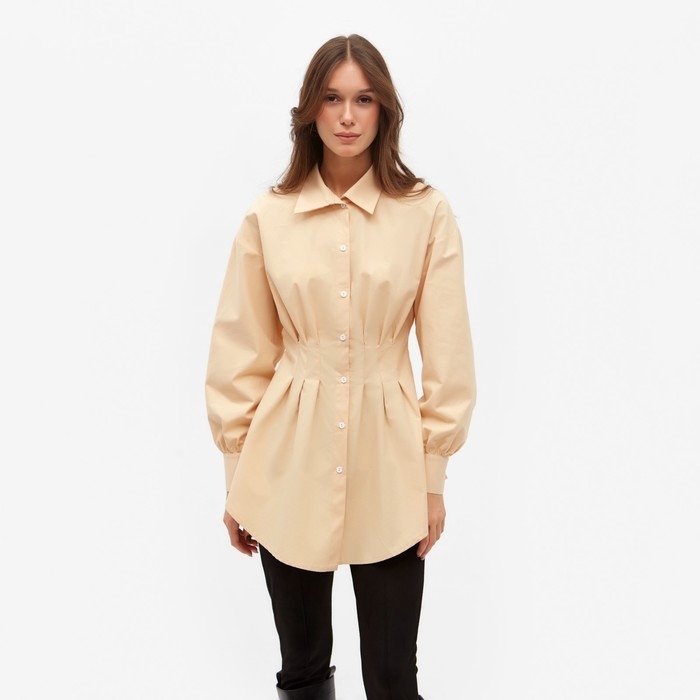 Рубашка женская удлиненная MINAKU: Casual Collection цвет бежевый, р-р 44