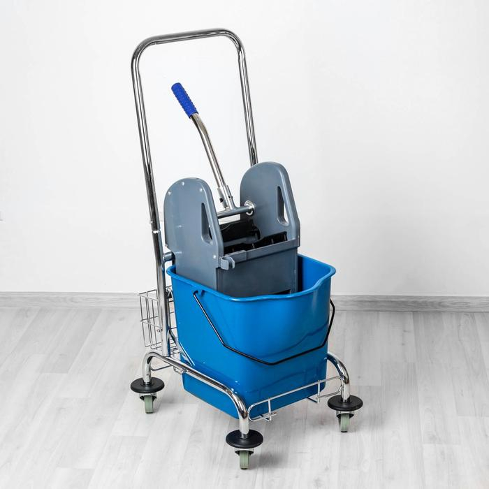 Тележка уборочная одноведерная с отжимом и сеткой, 23 л, хромированная рама Тележка уборочная одноведерная с отжимом и сеткой, 23 л, хромированная рама