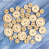 Набор бирок &laquo;Hand made&raquo;, пуговки, 30 мм - 6 шт; 25 мм - 6 шт; 15 мм - 25 шт