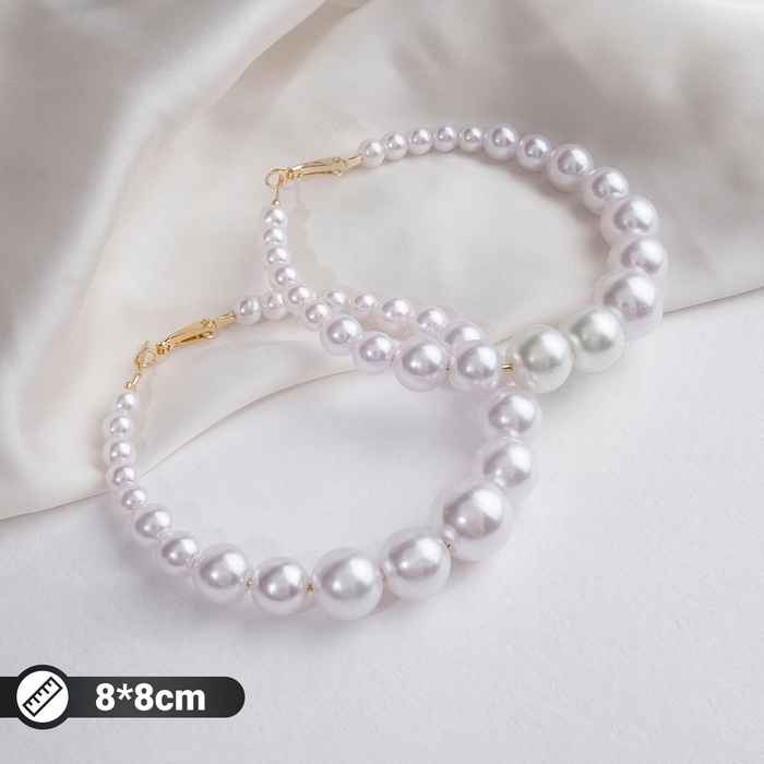 Серьги-кольца &laquo;Нежность жемчуга&raquo; кольца крупные, цвет белый в золоте, d=8 см