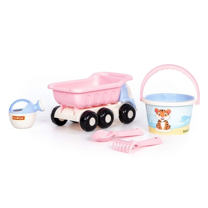 Песочный набор №640 &laquo;Кеша&raquo; сафари: самосвал, ведро, ситечко, совок, грабельки, лейка, цвета МИКС