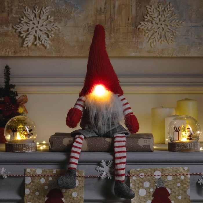 Светодиодная фигура «Гном с бородой» 14 × 47 × 9 см, текстиль, батарейки AG10х3 (в комплекте), свечение тёплое белое Светодиодная фигура «Гном с бородой» 14 × 47 × 9 см, текстиль, батарейки AG10х3 (в комплекте), свечение тёплое белое