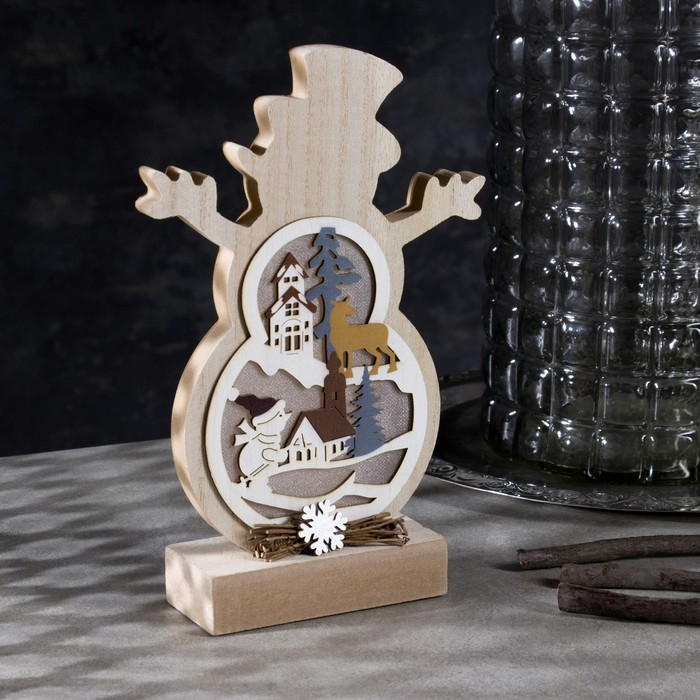 Светодиодная фигура «Снеговичок» 12 × 23 × 5 см, дерево, батарейки АААх2 (не в комплекте), свечение тёплое белое Светодиодная фигура «Снеговичок» 12 × 23 × 5 см, дерево, батарейки АААх2 (не в комплекте), свечение тёплое белое