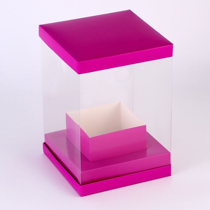 Коробка для цветов с вазой и PVC окнами складная,  16 х 23 х 16 см, однотонный, лаванда