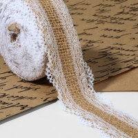 Лента из джута «Кружево», 37 мм, 4,5 ± 0,5 м, цвет белый Лента из джута «Кружево», 37 мм, 4,5 ± 0,5 м, цвет белый