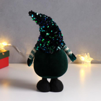 Кукла интерьерная "Дед Мороз в зелёном колпаке с пайетками" 33х9х14 см